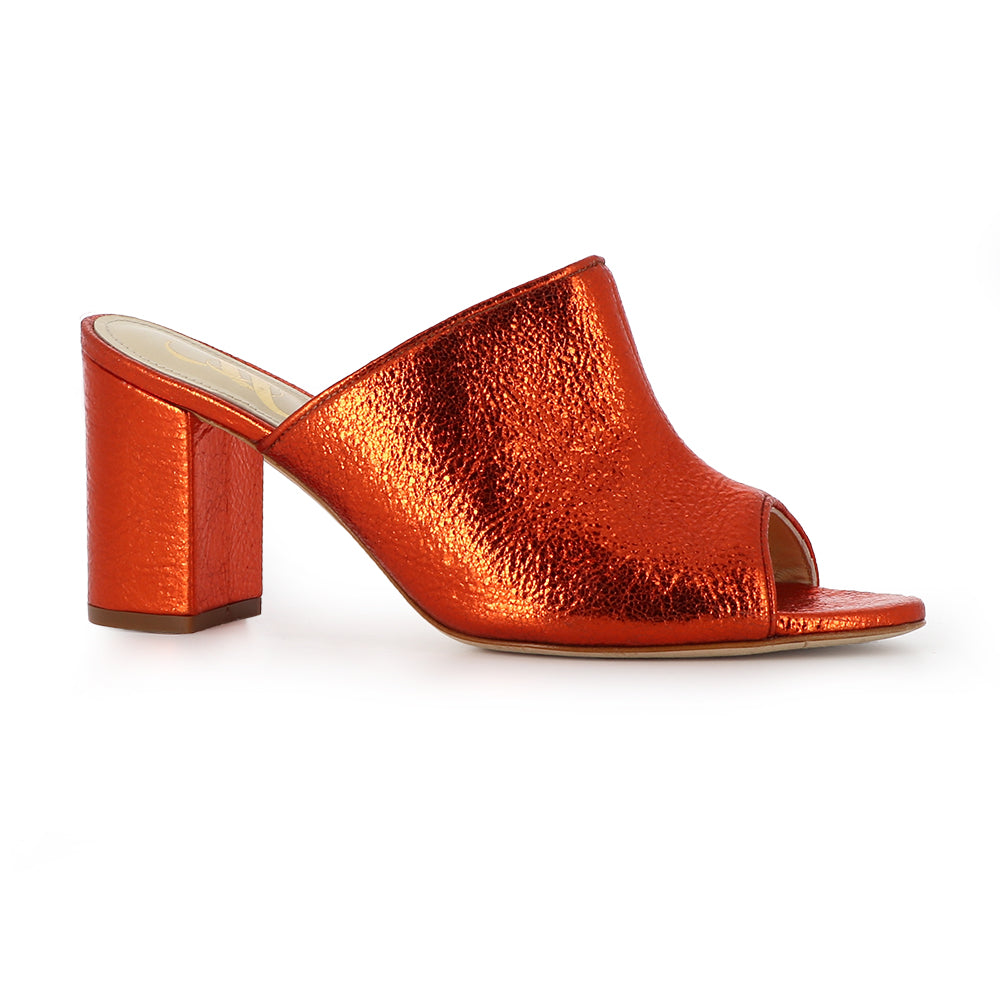 mules cuir metallise orange sandale bout ouvert femme arizona