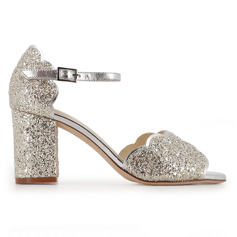 sandale mariage haut talon paillettes or blanc