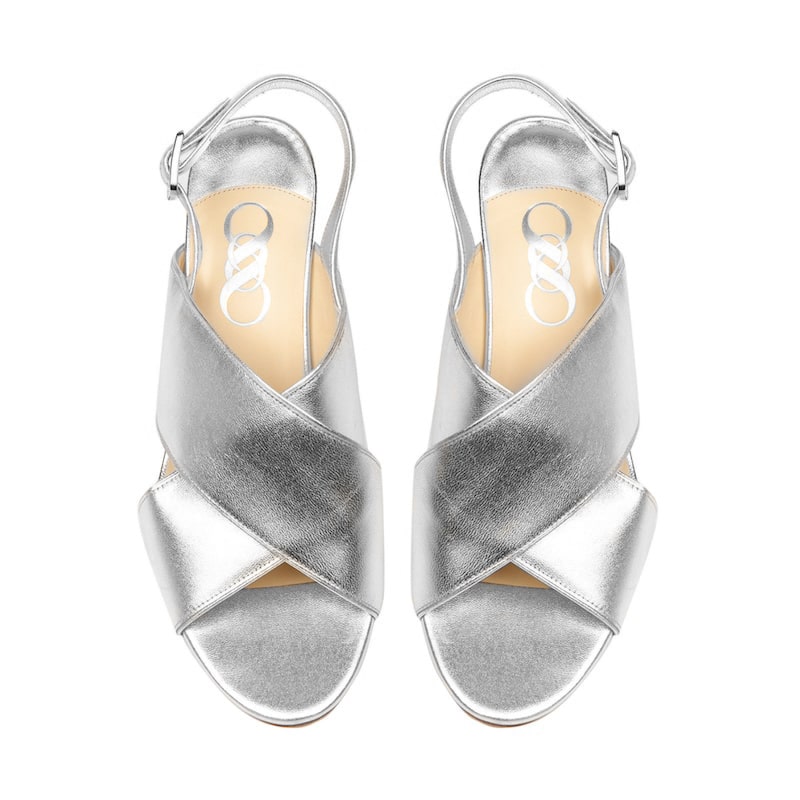 sandales femmemade in france cuir métallisé argent gris