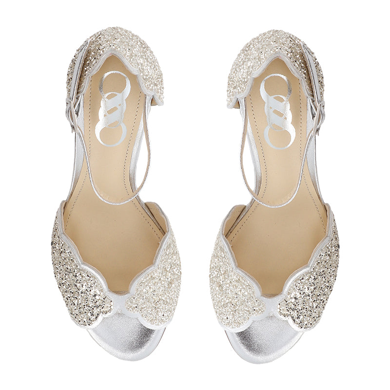 sandales pour mariée paillettes or blanc
