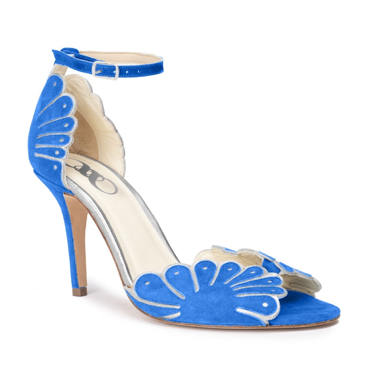 chaussures cérémonie femme bleu cuir velours