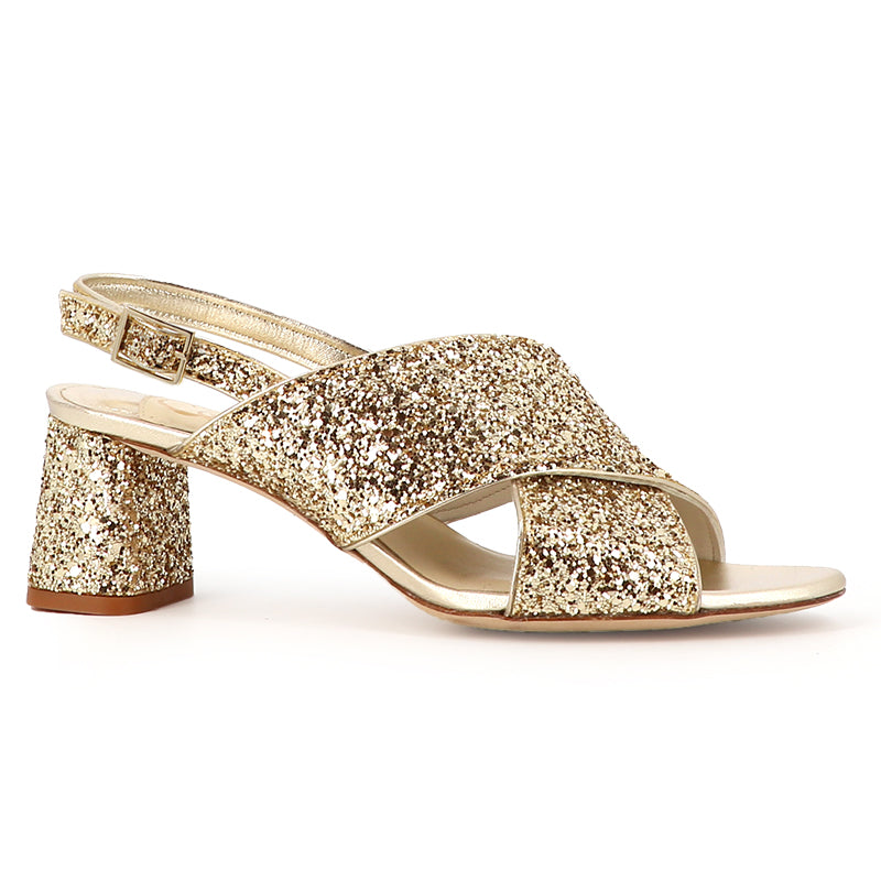chaussure mariage petit talon personnalisée glitter gold