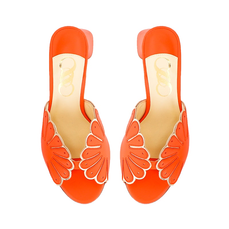 mule orange femme chaussure bout ouvert cuir lisse