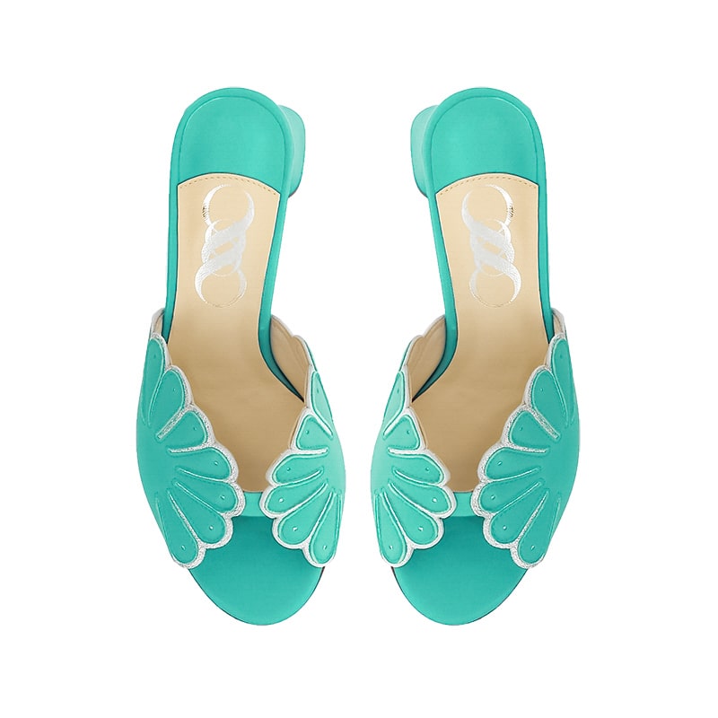 mules mariage plateforme turquoise cuir lisse cabourg 55
