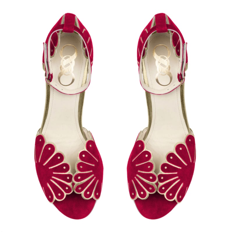 sandale mariée originale rouge cuir velours 