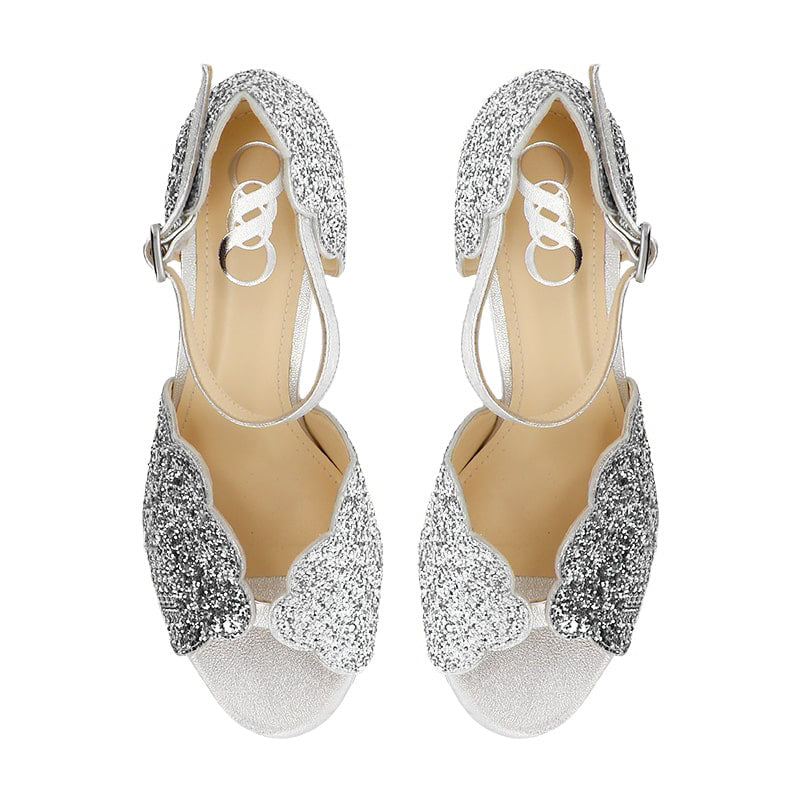 sandale mariée paillettes argent gris glitter elegante