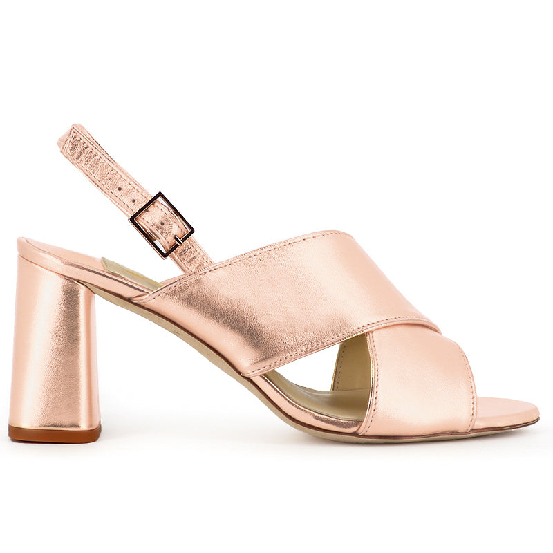 sandale sur mesure pour femme cuir métallisé or rose