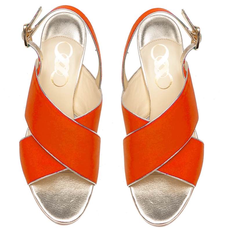 sandales orange été femme confortable cuir lisse