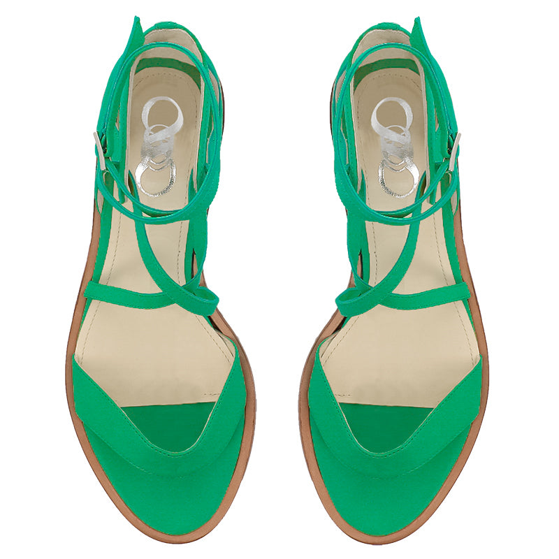 sandales plat vert cuir lisse brides chaussure ete femme